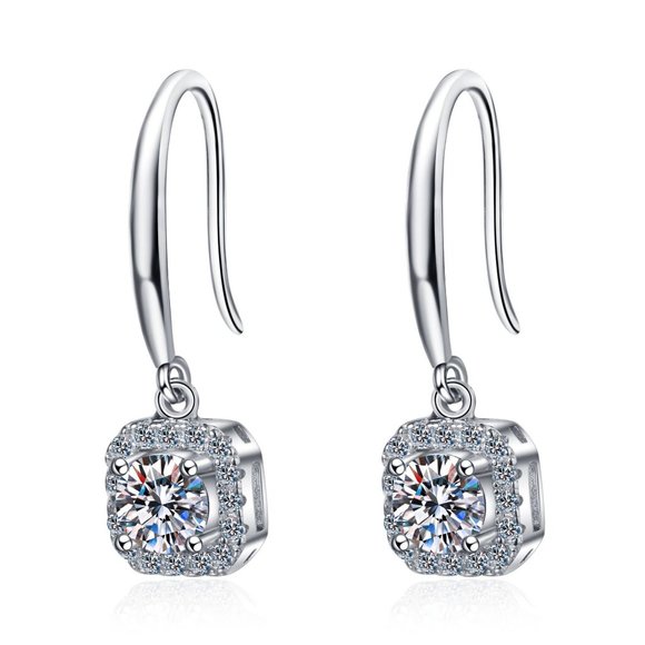 Certified 1ct. t.w. Moissanite Diamond Halo Drop Earrings NEW - Picture 5 of 9